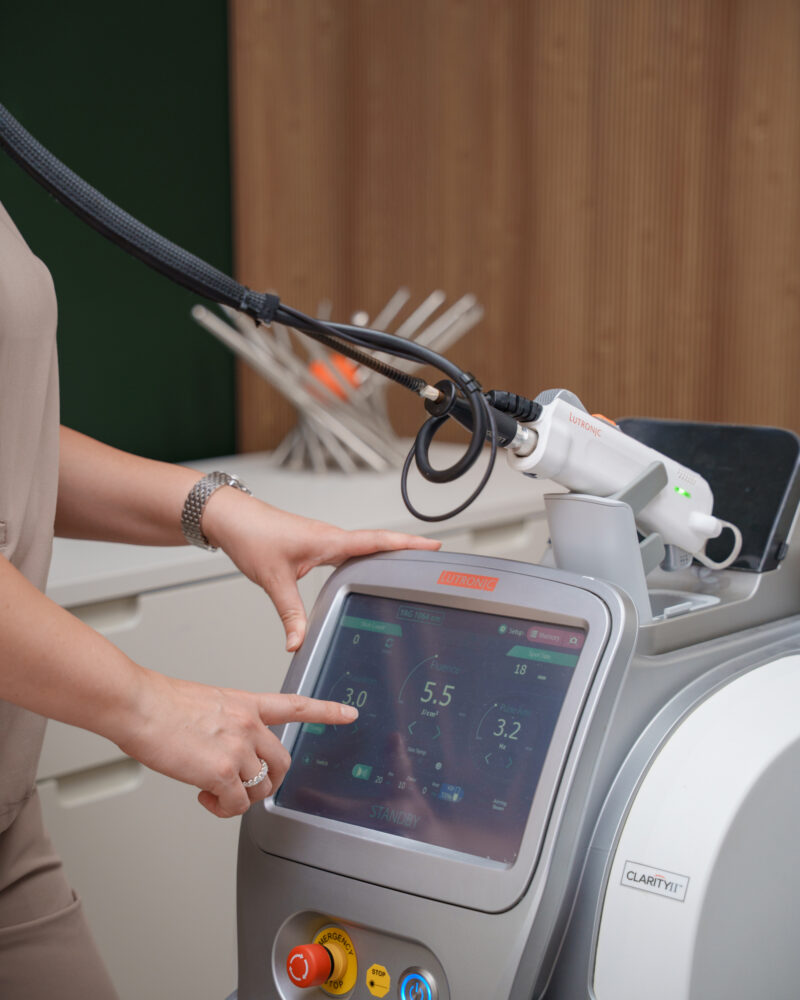 Lutronic Clarity II touchscreen and handpiece in the Glow Lab studio